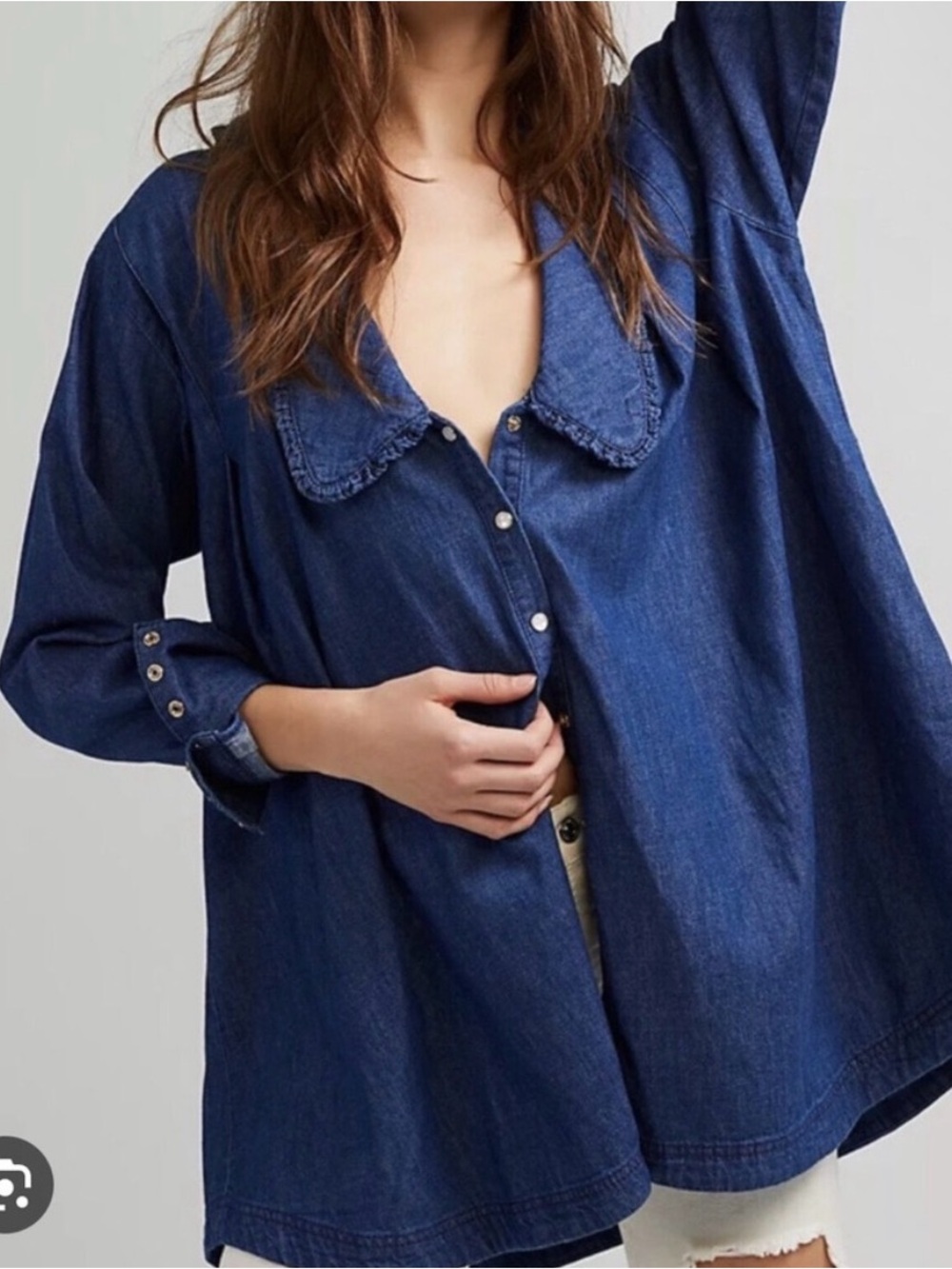NWT Free People Charlie Oversized Denim Shirt Dress Tunic Size XL Dark Denim